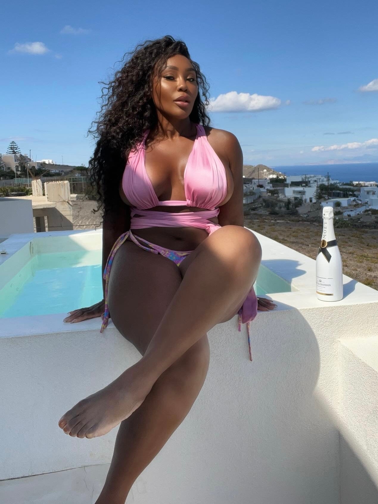 South beach NVR Basic Convertible Wrap Swimsuit (Pink with Versace inspired bottoms)