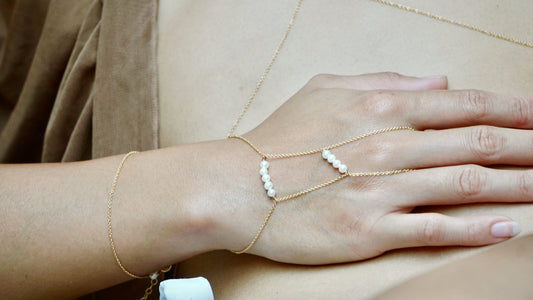 Double Bar Pearl Hand Chain Gold Filled