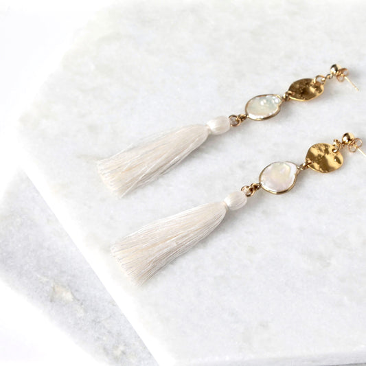 Azulik Long Tassel Pearl Earrings